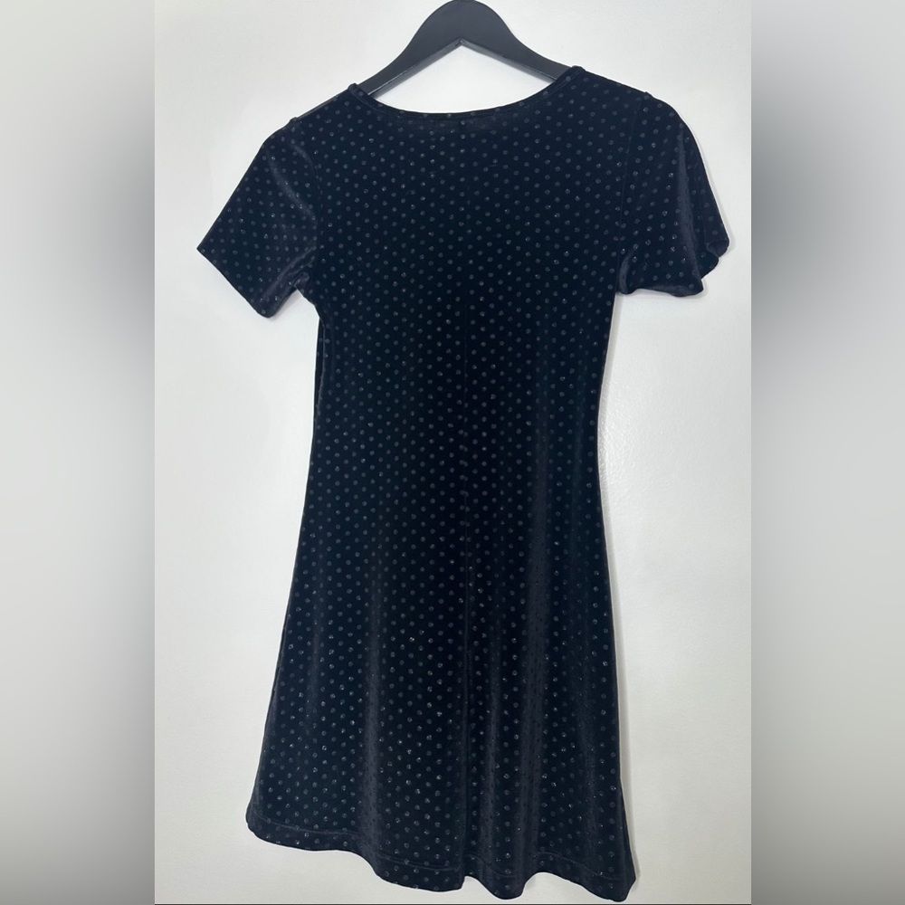 Reformation Black Velvet Dress with Silver Polka Dots